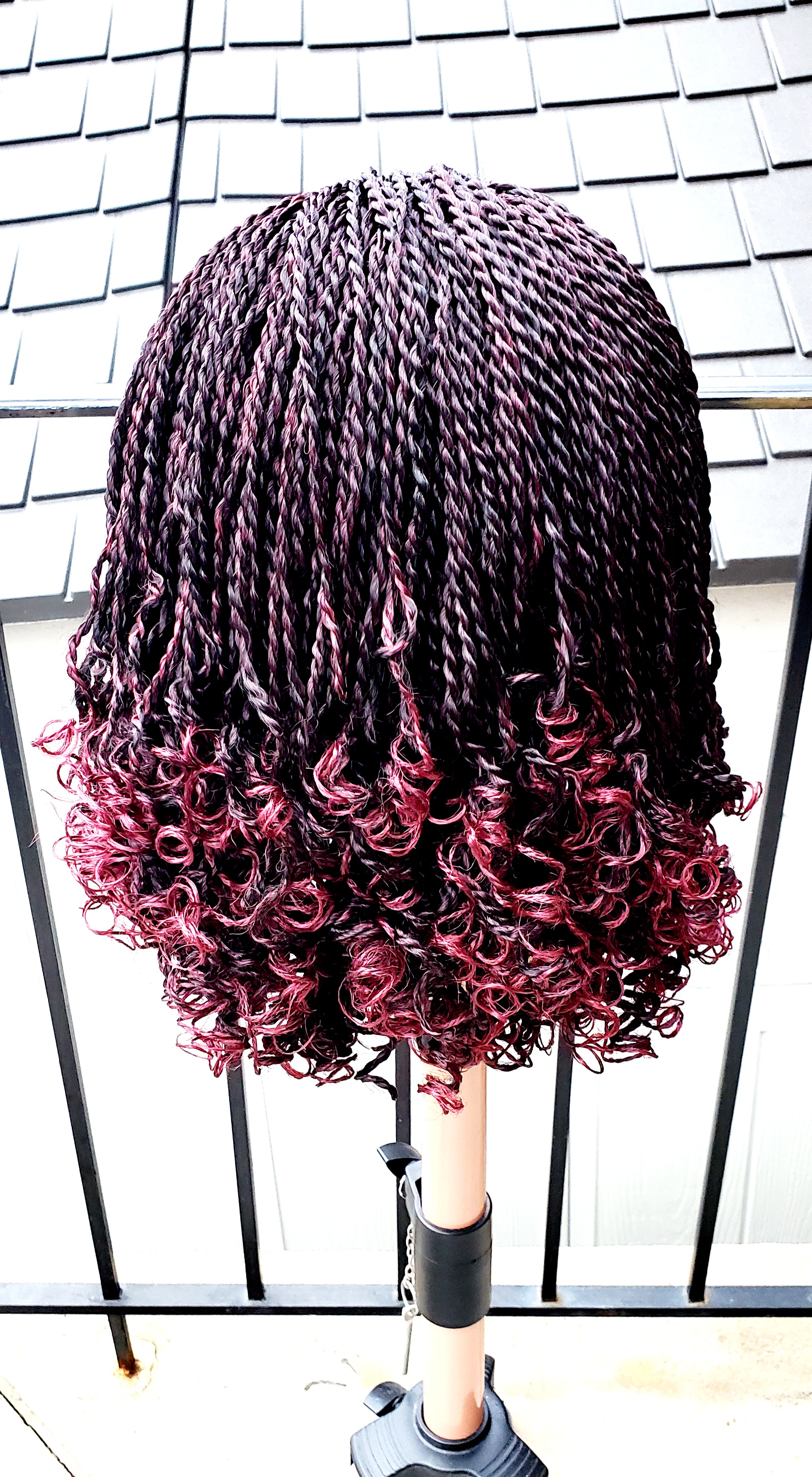 Burgundy Wine 2-Strand Headband Twist Wig with Curly Ends